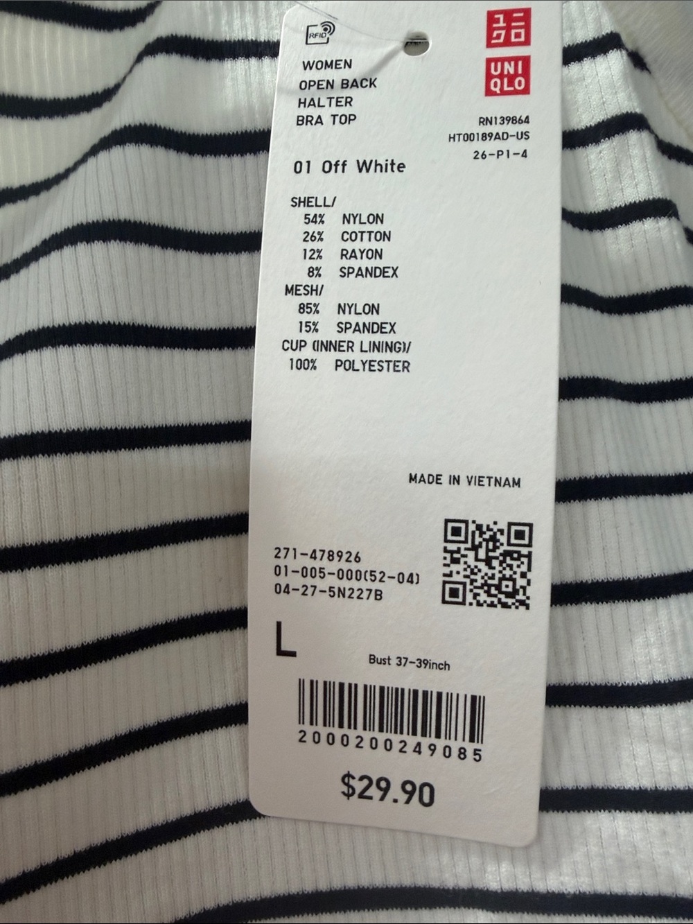 Uniqlo Off White & Black Striped Ribbed Halter Tank - Picture 2 of 5